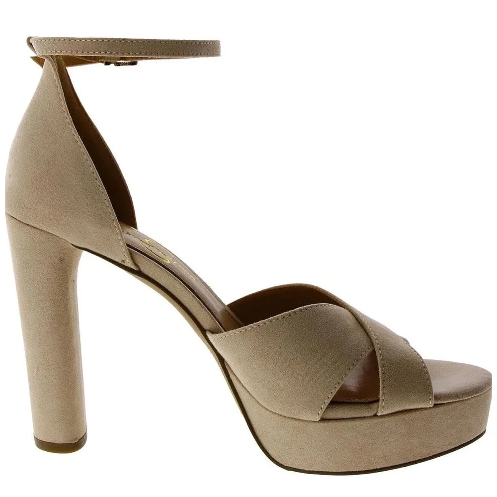 Jessica Simpson Irbella Faux Suede Platform Sandal Block Heels Tan‎ Womens 8M